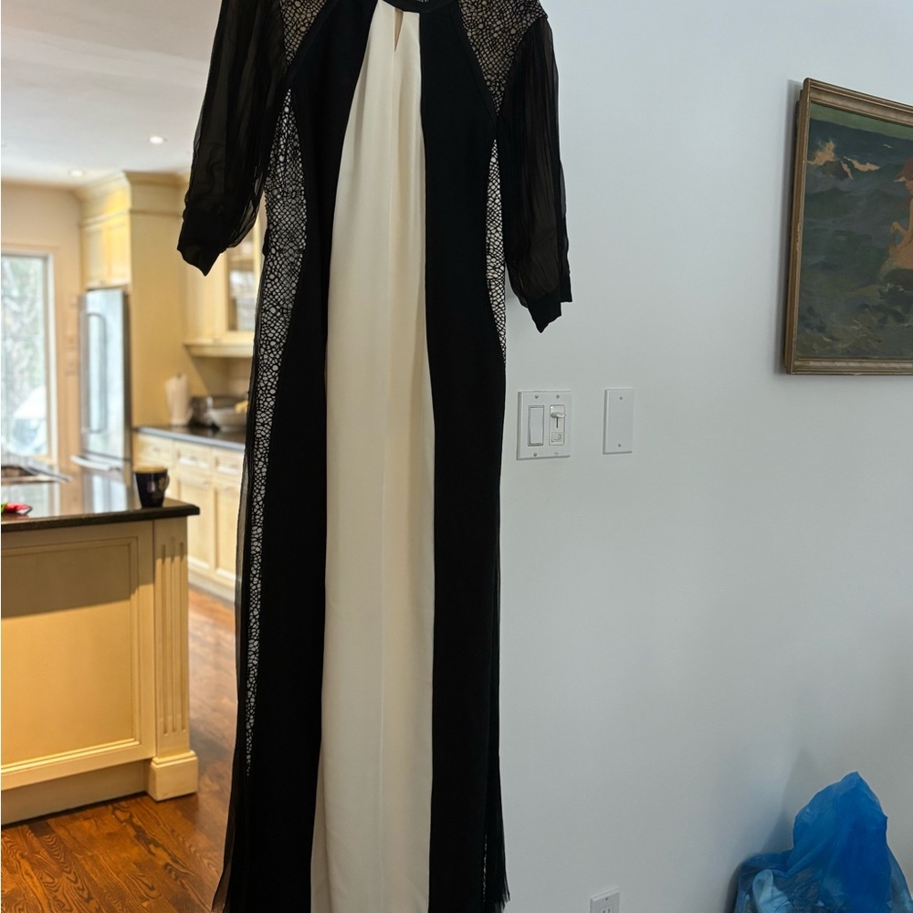 J. Mendel Black and Cream Long Sleeve Dress